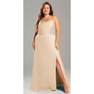 AW Bridal Kora Dress in Champagne satin gown champagne, Size 16 Maxi Bridesmaid
